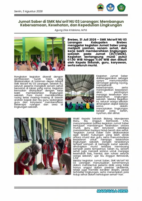 Jum'at Saber (Sehat dan Bersih) di SMK Ma'arif NU 03 Larangan